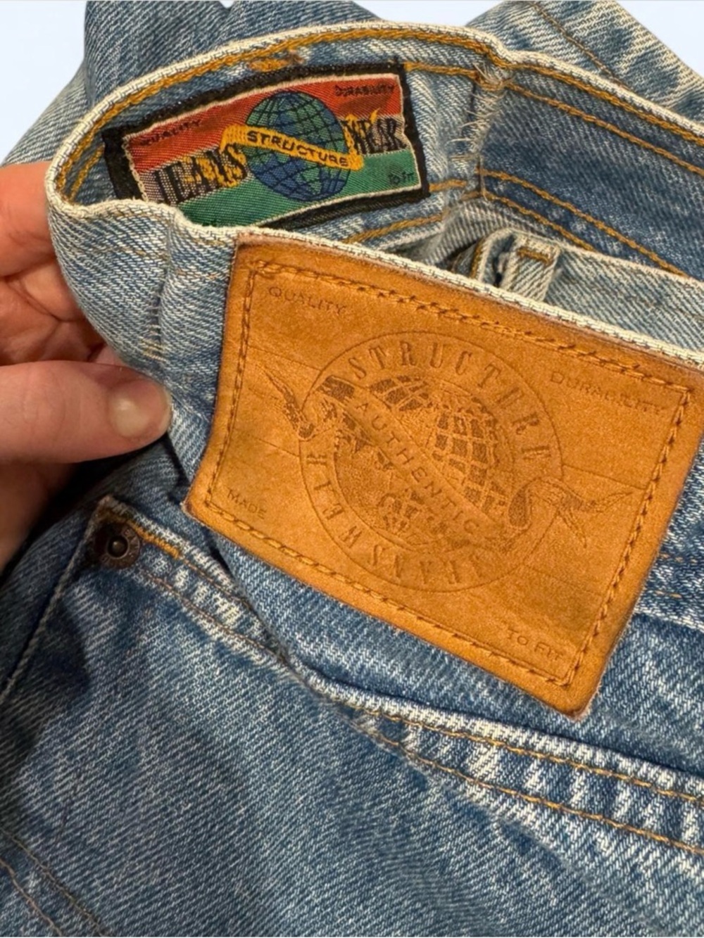 Structure Men's Light Blue Straight-Leg Denim Jeans with Leather Patch